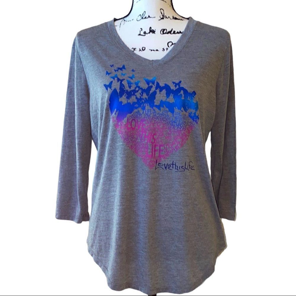 Love This Life Butterfly V Neck T-Shirt Size X-Large